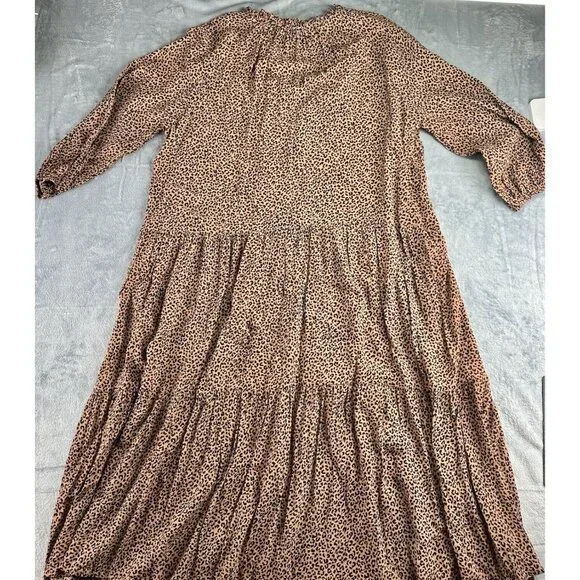 VICI Tiered Midi Dress Size Medium Tan/Black Leopard/Cheetah Print Tie Front - Picture 7 of 16